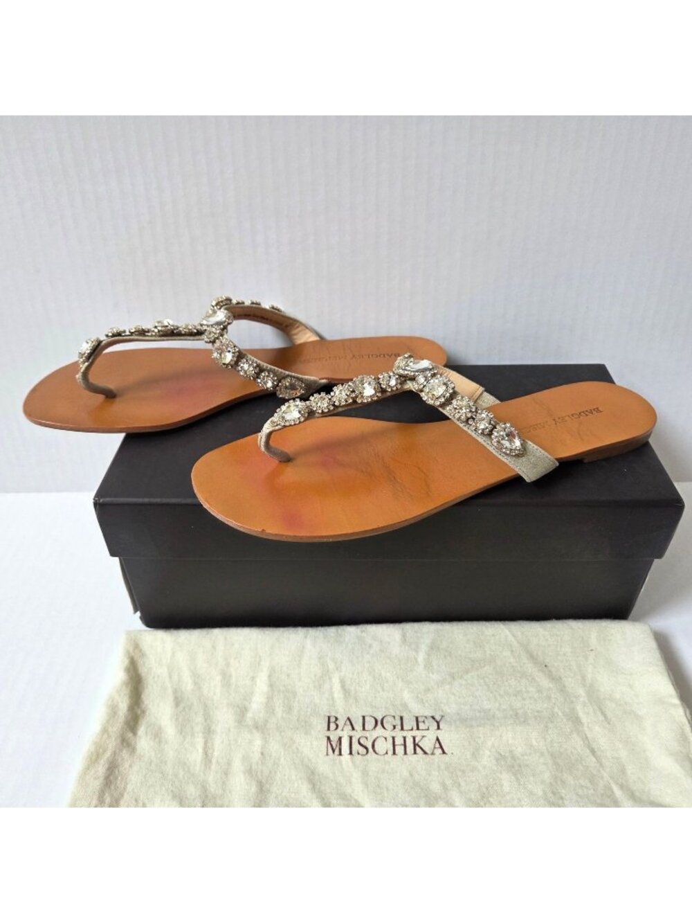Badgley Mischka Sandals Womens 9 Cliche Leather Rhinestone Embellished Wedding